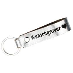 Tidero Schlüsselanhänger Leder mit Wunschgravur, BEIDSEITIG ANPASSBAR individuelle Gravur - personalisiert Schlüsselbund Namen Auto - Geschenk für Männer Frauen Handmade in Germany - Silber Metallic von Tidero