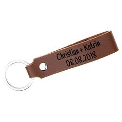 Tidero Schlüsselanhänger Leder mit Wunschgravur ZWEIZEILIG – personalisiert Wunschtext Gravur individuell – Geschenk Weihnachten für Männer Frauen Name Datum – Handmade in Germany – Braun von Tidero