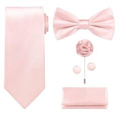 Tie G U Style - Männer Set mit 5 Krawatten in einer Geschenkbox: Krawatten-Sets: Einfarbige Krawatte, Satin-Fliege, Einstecktuch, Revers, Manschettenknopf (A - Pink erröten) von Tie G U Style