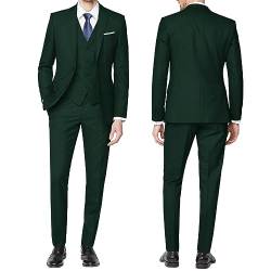 Herrenanzug 3-teilig Slim Fit Formal Business Hochzeit 2 Knöpfe Blazer Weste Hosen Set Smoking, dunkelgrün, S von Tiefony