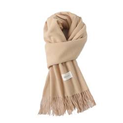 Tielag Schal Damen Winter, Damen Schal Warm, Langer Damen Schal mit Baumwolle Fransen, Kaschmir Gefühl Halstuch, 200×68cm, Beige von Tielag