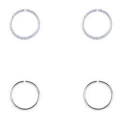 4 feine Nasenringe, 925er Sterlingsilber ohne Verschluss, 9 mm Innendurchmesser, 0,6 mm Dicke, 2 glatte Ringe und 2 geflochtene Ringen. von Tienda