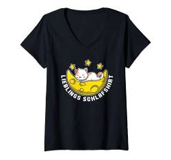 Damen Pajama Langschläfer Haustier Schlafanzug Schlafshirt Katze T-Shirt mit V-Ausschnitt von Tier Nachthemd Pajama Schlafen Geschenk