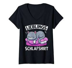 Damen Schlafende Katze Pajama Nachthemd Haustier Schlafshirt T-Shirt mit V-Ausschnitt von Tier Nachthemd Pajama Schlafen Geschenk