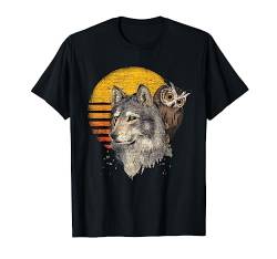 Wald Raubtier Ornithologe Geschenk Retro Wolf Eule T-Shirt von Tiermotiv Eulen Geschenk