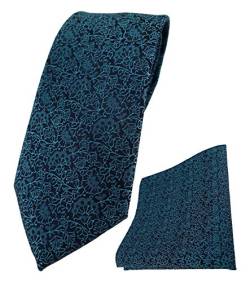 TigerTie Designer Krawatte Designer Einstecktuch in petrol schwarz florales Muster von TigerTie