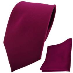 TigerTie Designer Krawatte Einstecktuch in violett bordeauxviolett einfarbig uni von TigerTie
