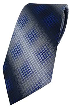 TigerTie Designer Krawatte in dunkelblau royal marine silber grau anthrazit kariert von TigerTie