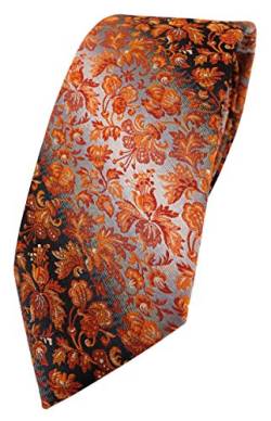 TigerTie Designer Krawatte in orange anthrazit grausilber geblümt gemustert von TigerTie