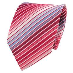 TigerTie Designer Krawatte rot blau hellblau weiß creme gestreift + Krawattennadel von TigerTie