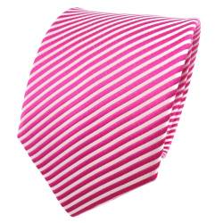 TigerTie Designer Seidenkrawatte in pink telemagenta silber weiß gestreift von TigerTie