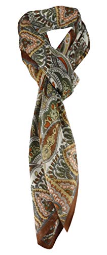 TigerTie Halstuch dunkelbraun beige grau olive blau orange Paisley - Gr 100 x 100 cm von TigerTie