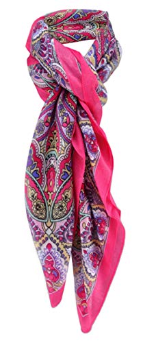 TigerTie Halstuch pink lila rot rosa gelb grau Paisley gemustert - Gr. 105 cm x 105 cm von TigerTie