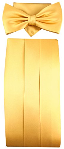 TigerTie Kummerbund + Einstecktuch + Fliege in gold hellgold - 100% reine Seide Schärpe Leibbinde von TigerTie