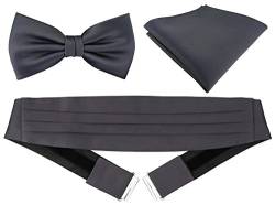 TigerTie Kummerbund Einstecktuch Satin Fliege in anthrazit - Schärpe Leibbinde von TigerTie