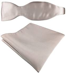 TigerTie - Satin Selbstbinder + Einstecktuch in Uni grau silber - 100% reine Seide von TigerTie