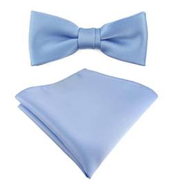 TigerTie - Set Kleinkinder Baby Fliege in hellblau Uni - Gr. 29 bis 40 cm Halsumfang verstellbar + Einstecktuch + Aufbewahrungsbox von TigerTie