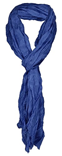 TigerTie gecrashter Damen Seidenschal in blau royal einfarbig - Schal Gr. 180 x 50 cm von TigerTie
