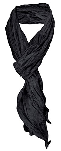 TigerTie gecrashter Damen Seidenschal in schwarz einfarbig - Schal Gr. 180 x 50 cm von TigerTie