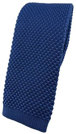 TigerTie hochwertige Designer Strickkrawatte in blau royal einfarbig Uni - Modischer Look durch gerade abgeschnittene Unterseite von TigerTie