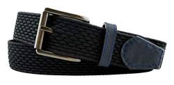 TigerTie hochwertiger Stretchgürtel mit Edelstahl Schnalle und echt Leder Applikationen schwarz einfarbig. Gürtelbreite 35 mm, Bundweite 90 cm von TigerTie