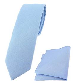 TigerTie - schmale Designer Krawatte Einstecktuch aus 100% Baumwolle in hellblau Unicolor einfarbig von TigerTie