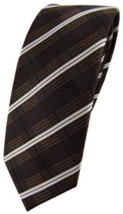 TigerTie - schmale Designer Krawatte in braun dunkelbraun creme schwarz gestreift von TigerTie