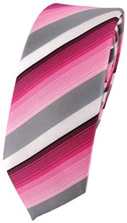 TigerTie schmale Designer Krawatte in rosa pink grau weiss gestreift - Schlips Tie von TigerTie