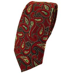 TigerTie schmale Designer Krawatte in rot gold grün schwarz Paisley gemustert von TigerTie
