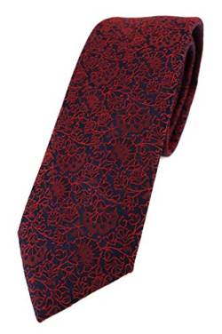 TigerTie - schmale Designer Krawatte in rot weinrot dunkelrot schwarz florales Muster von TigerTie