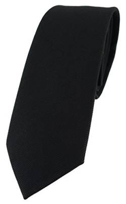 TigerTie schmale Designer Krawatte in schwarz Uni - 100% Baumwolle - Krawattenbreite 6 cm von TigerTie