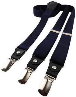 TigerTie schmaler Herren Hosenträger mit 3 Clips in Y-Form - Farbe dunkles marine, dunkelblau - hochwertige Verarbeitung - elastisch längenverstellbar von TigerTie