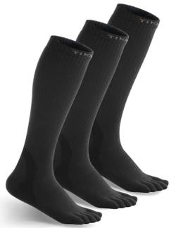 TikMox CoolMax Zehensocken für Damen und Herren, Crew, Laufsocken, athletisch, Anti-Blasen, Fünf-Finger-Socken, 3 Paar, Schwarz, Large von TikMox