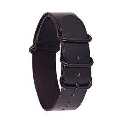 TikTako 18mm/20mm/22mm/24mm NATO Lederband Ring Buckle Männer Ersatz-Handgelenk-Band-Armband Dunkelbraun Schwarz, 24mm von TikTako