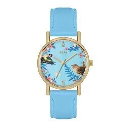 Tikkers RSPB Armbanduhr für Erwachsene, mit blauem Goldfinch und Zaunkönig, bedrucktes Zifferblatt, blau von Tikkers