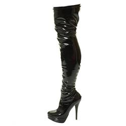 DOK136 Frauen Stilett über das Knie Hoch Strecken breite Passform Schwarze Overknee Stiefel Schuhe Größe 36-45 (Schwarz Glänzend, 39) von Tilly London