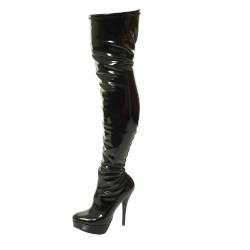 DOK136 Frauen Stilett über das Knie Strecken breite Passform Schwarze Overknee Stiefel Schuhe Größe 36 37 38 39 40 41 (39, Schwarz Glänzend) von Tilly London