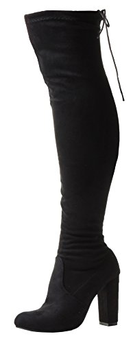 Tilly London Bar1 Damen Breit Bein Oberschenkel Über das Knie Breite Passform Strecken Schwarz Wildleder Hoher Absatz Stiefel (37, Schwarz) von Tilly London