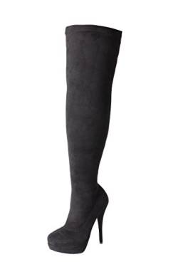 Tilly London DOK136 Frauen Stilett über das Knie Hoch strecken breite Passform schwarze Overknee Stiefel Schuhe Größe 36 37 38 39 40 41 (39, Schwarz Wildleder-Optik) von Tilly London