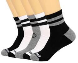 Timberland Gepolsterte Performance Work Athletic Quarter Length 5 Paar Socken für Herren mit Fußgewölbeunterstützung, Schuhgröße 43-47, Schwarz/Weiß/Grau, 41.5-46 EU von Timberland