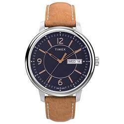 Timex Chicagoblaues Zifferblatt, braunes Lederband TW2V29000 von Timex