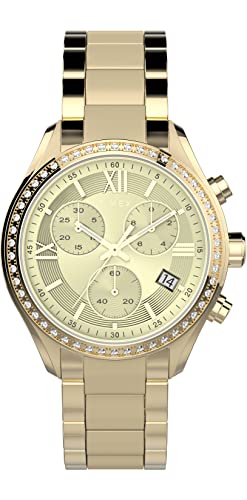 Timex Classic 38mm Armbanduhr für Damen, goldfarbenes Armband, Chronograph, Kristall, TW2V57800 von Timex