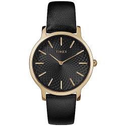 Timex Damen Trend 34mm Uhr - Gold-Ton Gehäuse mit Schwarzem Zifferblatt und Schwarzem Lederarmband TW2R36400 von Timex