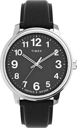 Timex Easy Reader Herren 43mm schwarze Lederarmbanduhr TW2V21400 von Timex