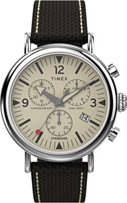 Timex Herren-Chronograph, 41 mm, braunes Armband, cremefarbenes Zifferblatt, silberfarbenes GEH use, braun, One Size, 41 mm Standard Chrono Leder Combo Armband Uhr von Timex