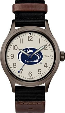 Timex Men's Collegiate Clutch 40mm Watch – Penn State Nittany Lions with Black Fabric & Brown Leather Strap von Timex