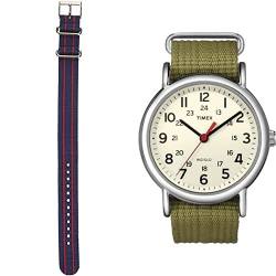 Timex Unisex Quarz mit Nylon Armband T2N651PF + Weekender Unisex Uhrenarmband TW7C03300 von Timex