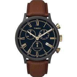 Timex Waterbury Classic Chrono Vintage Armbanduhr, Braun - Roman Dial Trendy Code TW2U88200, Gurt von Timex