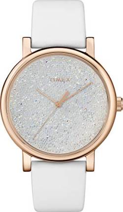 Timex Women's Swarovski Crystal Dial White Leather Strap Watch - TW2R95000 von Timex