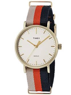 Timex Women's TW2P91600 Fairfield 37 Beige/Orange/Blue Stripe Nylon Slip-Thru Strap Watch von Timex